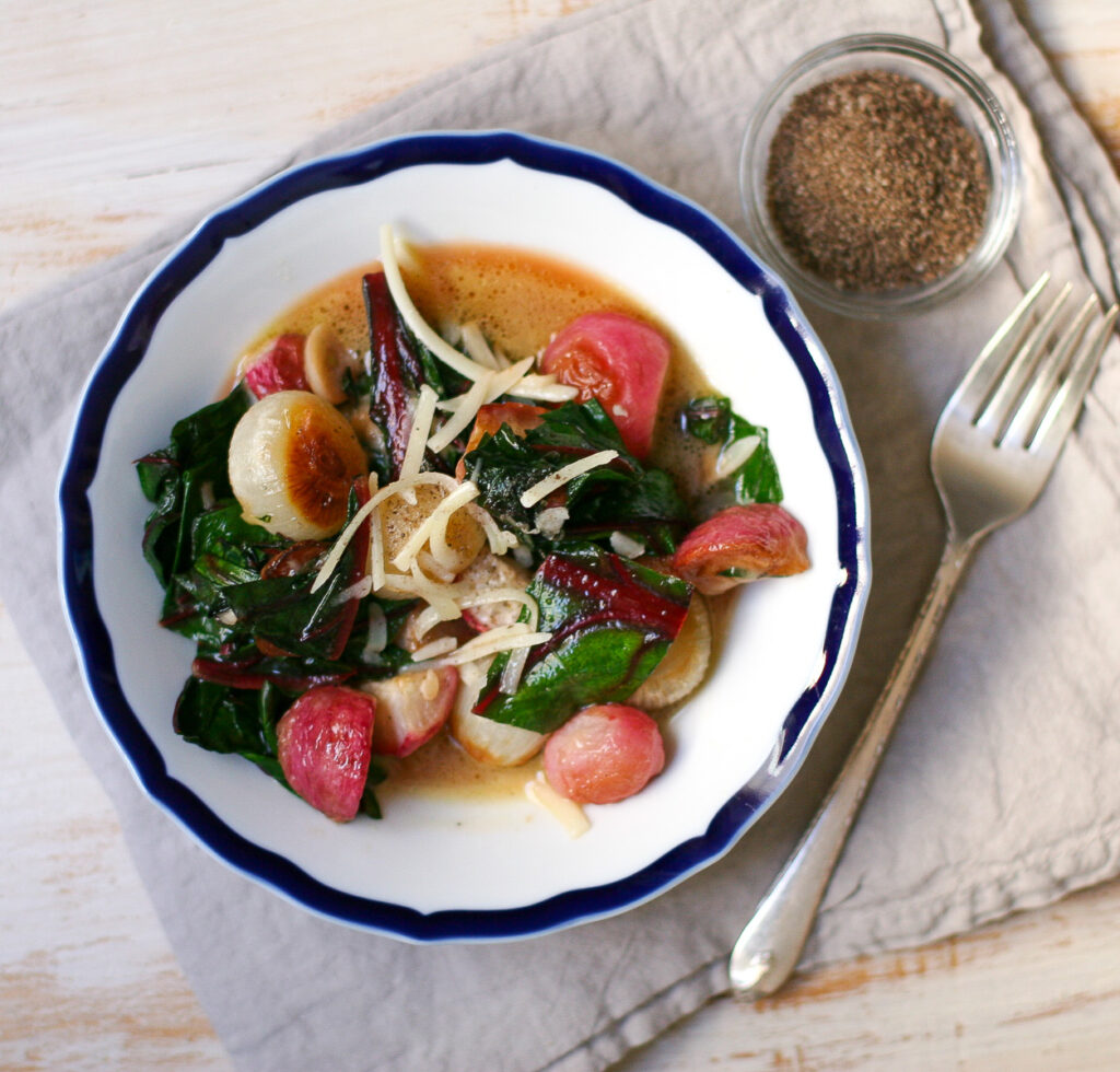 Smoky Roasted Radishes and Chard