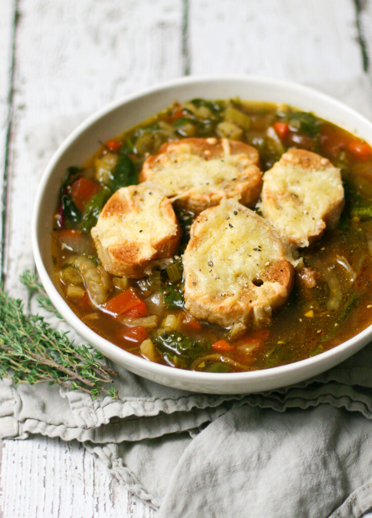 Sausage and Fennel Soup with Gouda Croutons