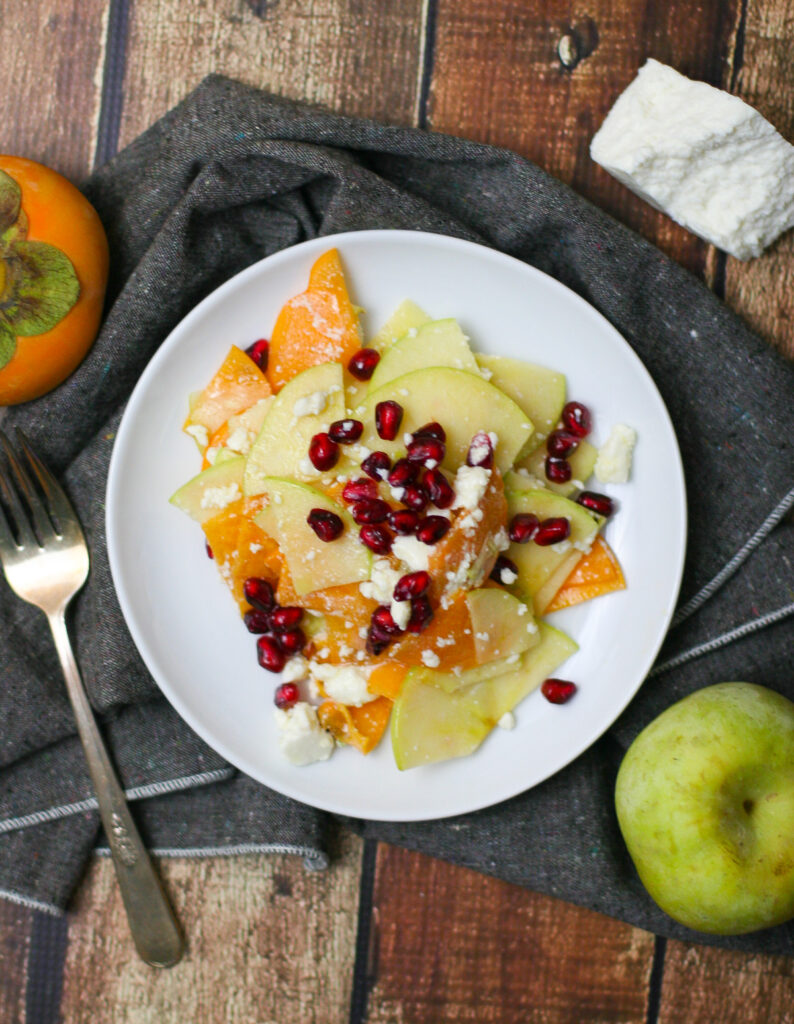 Shaved Persimmon and Fuji Apple Salad with Honey Lime Dressing