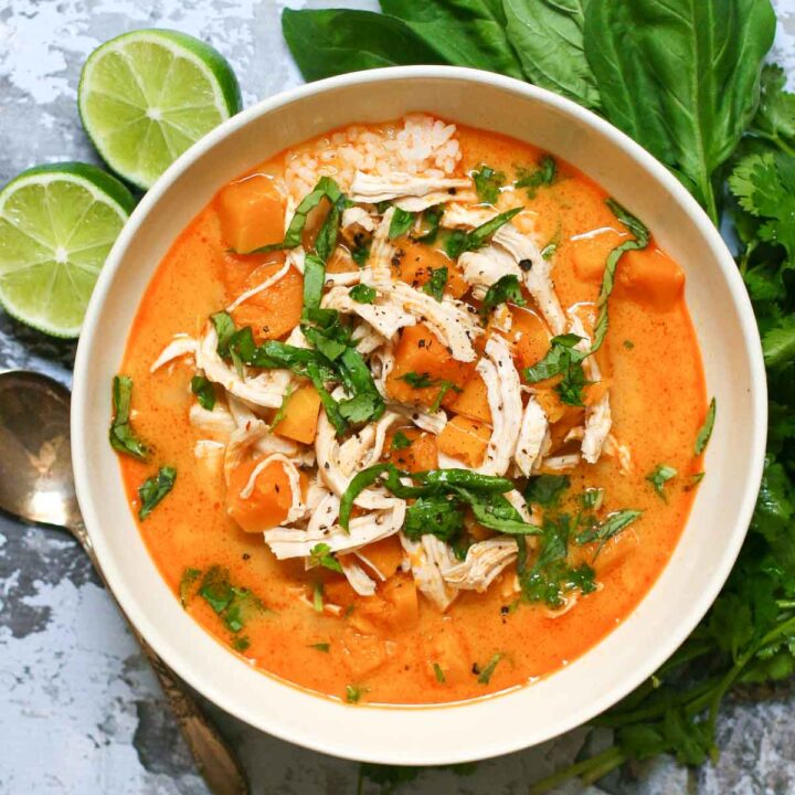 Thai Red Curry with Butternut Squash and Chicken - Happily From Scratch