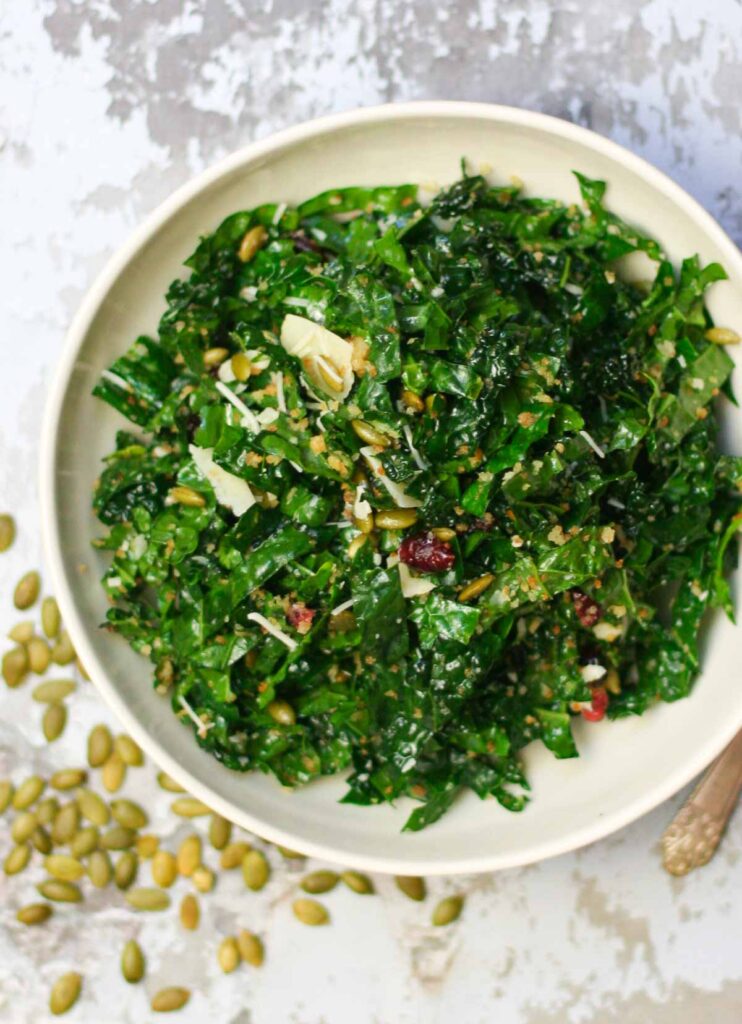 Kale Salad Recipe with Cranberries, Pepitas, and Garlic Breadcrumbs