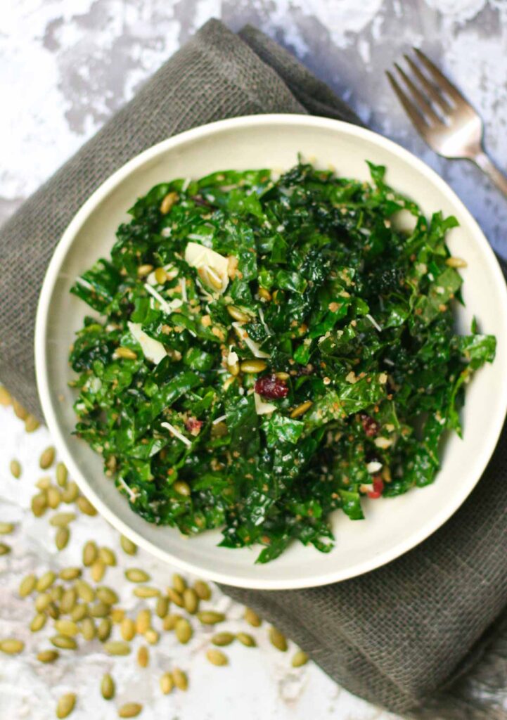 Easy Kale Salad with Cranberries and Pepitas 