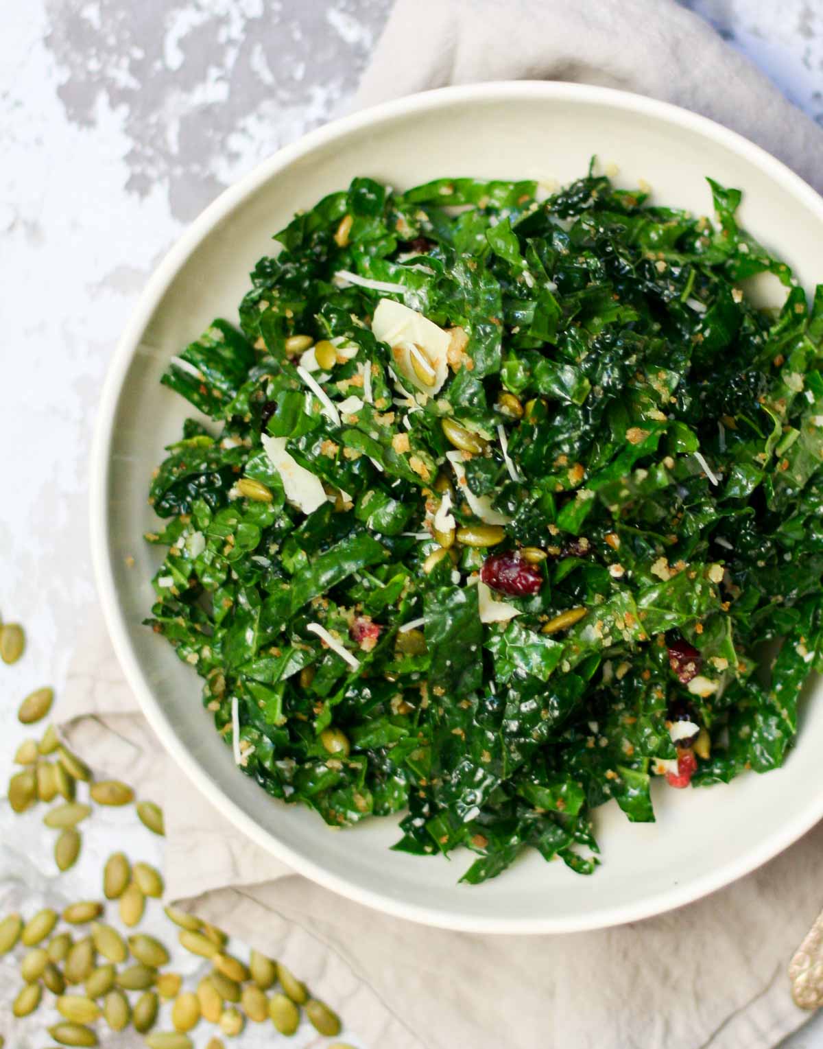 Kale Salad with Cranberries and Pepitas - Happily From Scratch
